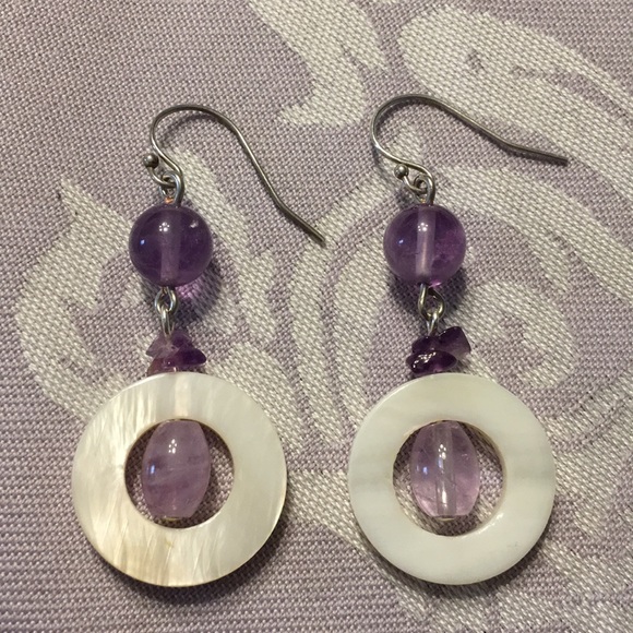 🆕Amethyst and shell earrings.💜 - Picture 1 of 3